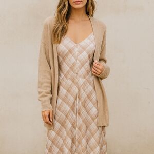 Elie Tahari Neutral Plaid Slip Dress Small Adjustable Straps 90s Y2K Minimalist